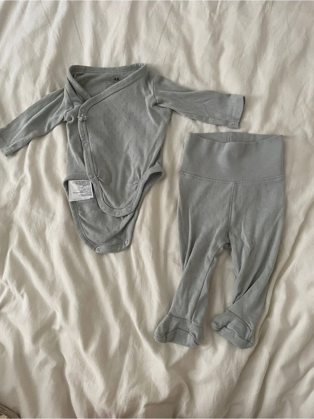 H&M Light Green Pointelle Baby Footed Pants and Wrap Bodysuit Set